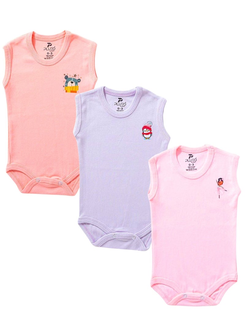 Pluto Pack of 3 Cotton Sleeveless Bodysuit for Baby - Image 1