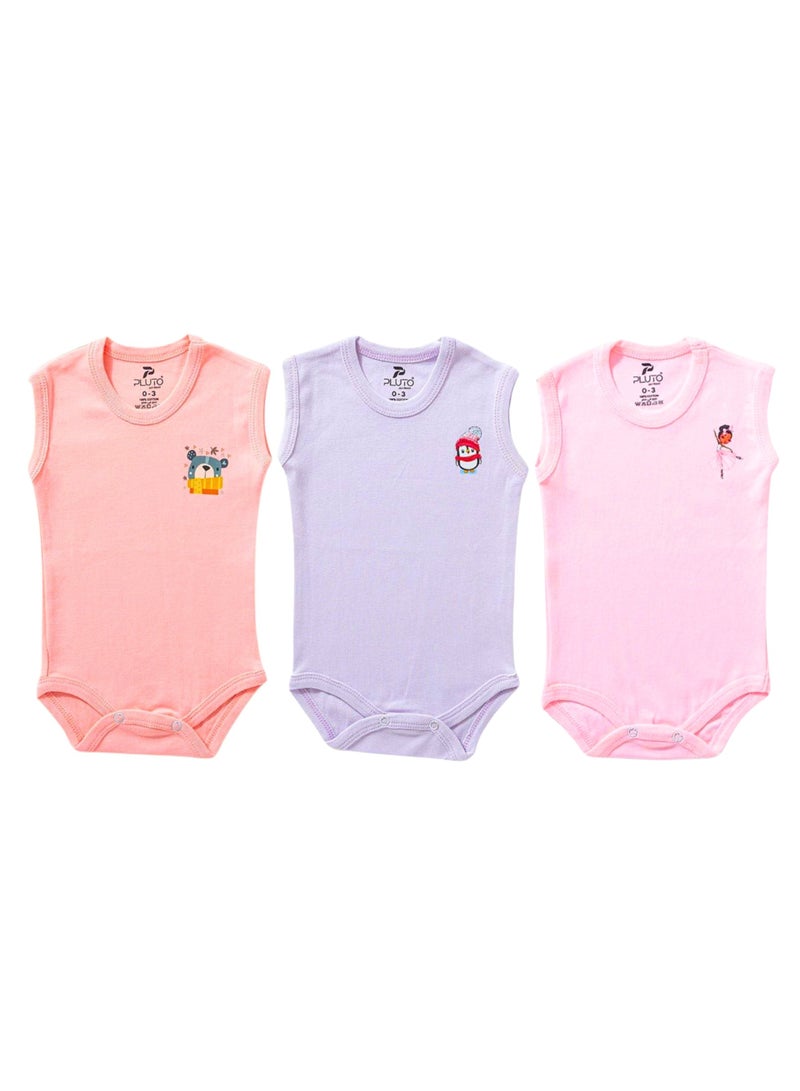 Pluto Pack of 3 Cotton Sleeveless Bodysuit for Baby - Image 2