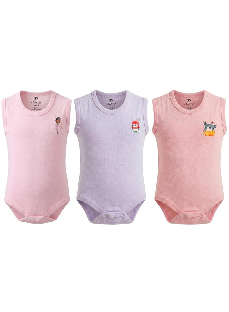 Pluto Pack of 3 Cotton Sleeveless Bodysuit for Baby Girl - Image 1