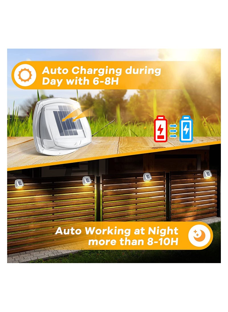 Zikra Solar Fence Lights Outdoor Waterproof, 6 Pack Upgrade 8 LEDs Outdoor Wall Lights Solar Powered Deck Light Decorative Lighting for Outside Stairs Fence Deck Patio Yard Pathway Porch Step (Warm White) - Image 5