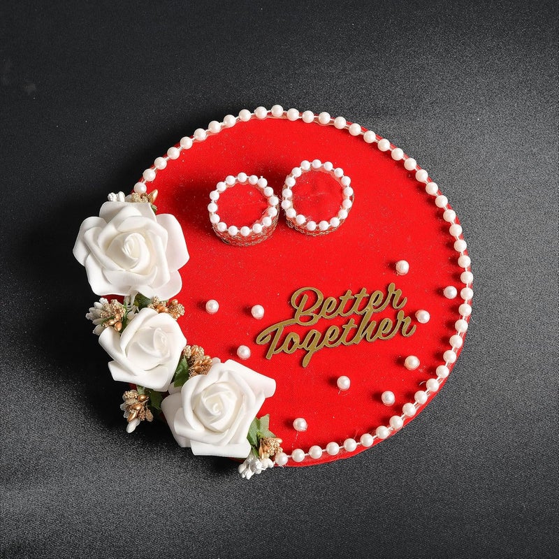 Mridang Engagement Wedding Ring Platter Better Together Thali Wedding Ring Platter Marriage Dcor Engagement Tray RedWhite velvet - Image 3