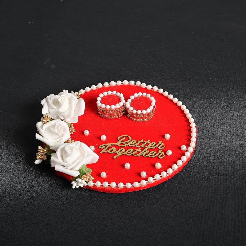 Mridang Engagement Wedding Ring Platter Better Together Thali Wedding Ring Platter Marriage Dcor Engagement Tray RedWhite velvet - Image 5