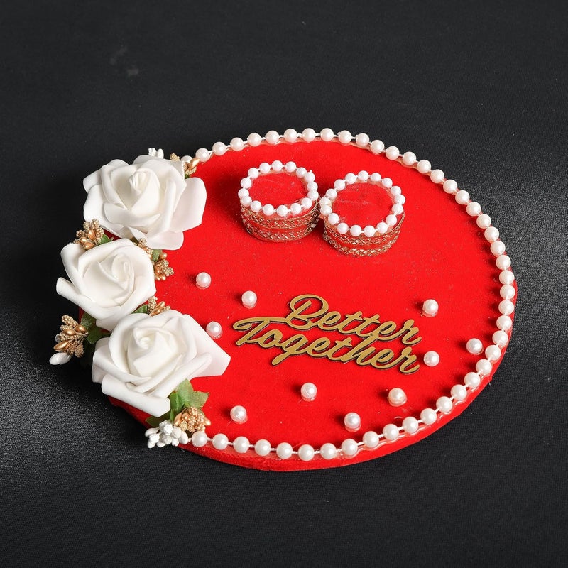 Mridang Engagement Wedding Ring Platter Better Together Thali Wedding Ring Platter Marriage Dcor Engagement Tray RedWhite velvet - Image 2