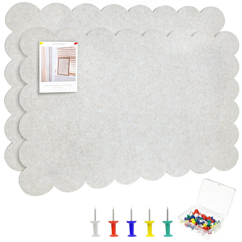 Stuffygreenus 2 Pcs Scalloped Felt Bulletin Board with 30 Nails 36 x 24 Inches Foldable Beige Pin Cork Board Alternative Self Adhesive Bulletin Wall Decor Message Picture Boards for Home School Classroom Office - Image 1