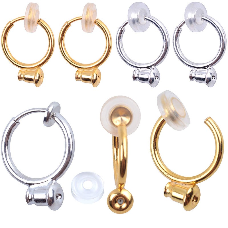 Jdesun 12 Pieces Clip-on Earring Converter Components with Post and 12 Pieces Silicone Earring Pads for None Pierced Ears, 2 Colors - Image 1