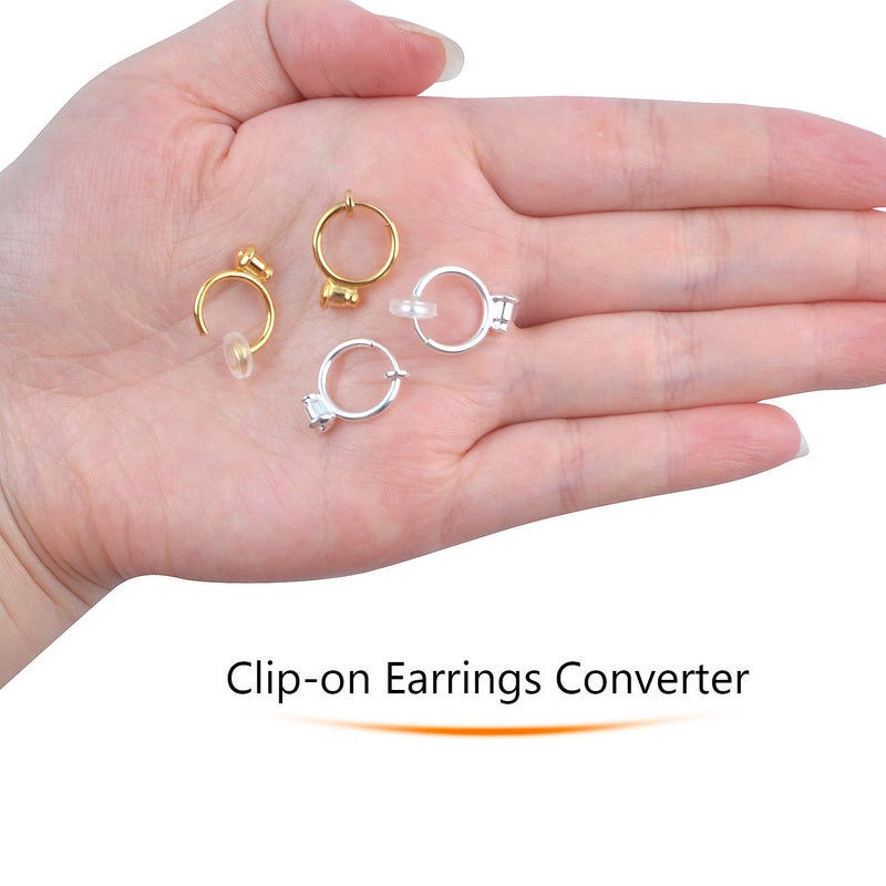 Jdesun 12 Pieces Clip-on Earring Converter Components with Post and 12 Pieces Silicone Earring Pads for None Pierced Ears, 2 Colors - Image 5