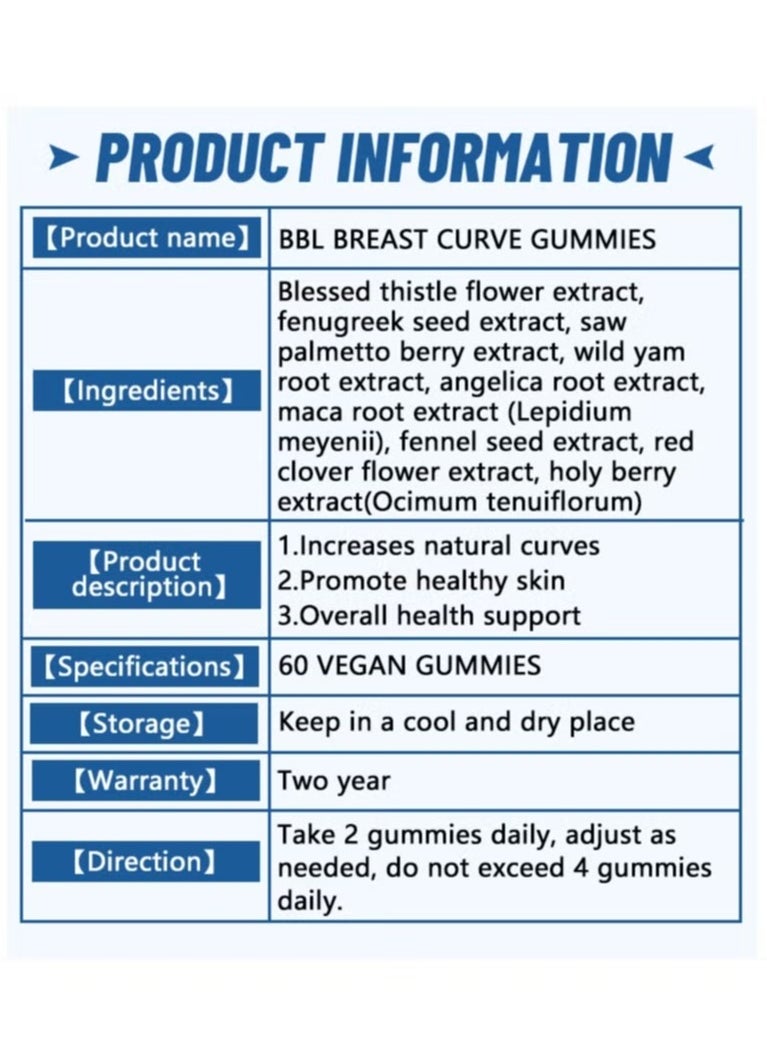Daynee BBL body Curve gummies, hip and bust enlargement,Lifting Gummies For Women,Health Support Dietary Supplement 60 Gummies  - Image 3