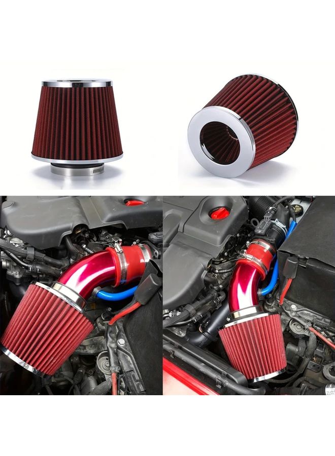 Blue Universal 76MM High Flow Cold Air Intake Filter For Sport Racing Car Engine - Image 1