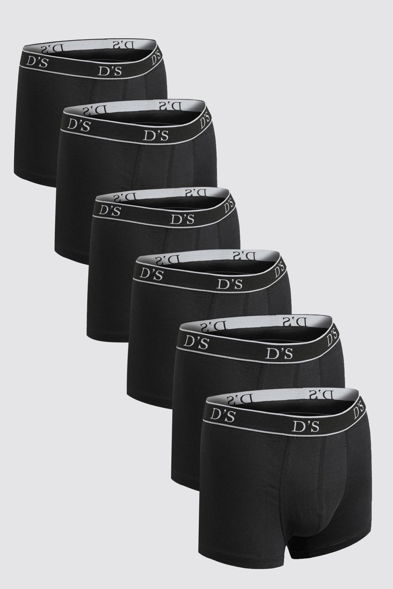 D'S DAMAT Black Elastic Waist Brand Logo Lycra Stretchable 6-Piece Boxer Set - Image 1