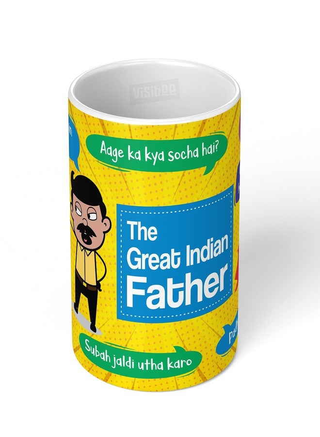 Visibee The Great Indian Father - Ceramic White Coffee Mug Unique Gift Idea For Him From Son, Daughter - Birthday Present For A Father - Fun Novelty Cup - 330 Ml - Image 2