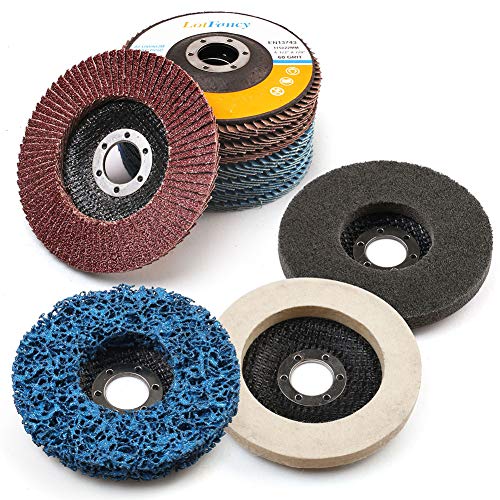 LotFancy Flap Disc 4 12 inches 11 Grinding Polishing Discs Set for Angle Grinder 40 60 80 120 Grit Assorted Pack Sanding Wheels Strip Disc Nylon Felt Polishing Disc Kit - Image 1