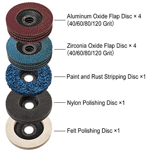 LotFancy Flap Disc 4 12 inches 11 Grinding Polishing Discs Set for Angle Grinder 40 60 80 120 Grit Assorted Pack Sanding Wheels Strip Disc Nylon Felt Polishing Disc Kit - Image 3