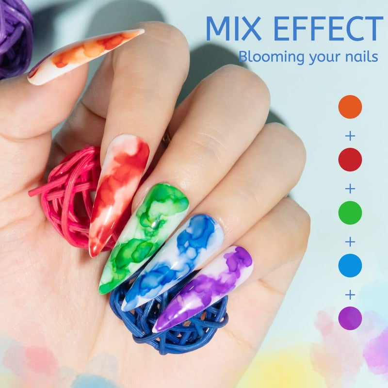 MIZHSE 12PCS Marble Nail Polish, Blooming Gel Marble Ink for Nails Gold Blue Purple Nail Ink Watercolor Magic Blossom Gel Nail Polish for Nail Salon Home DIY - Image 2
