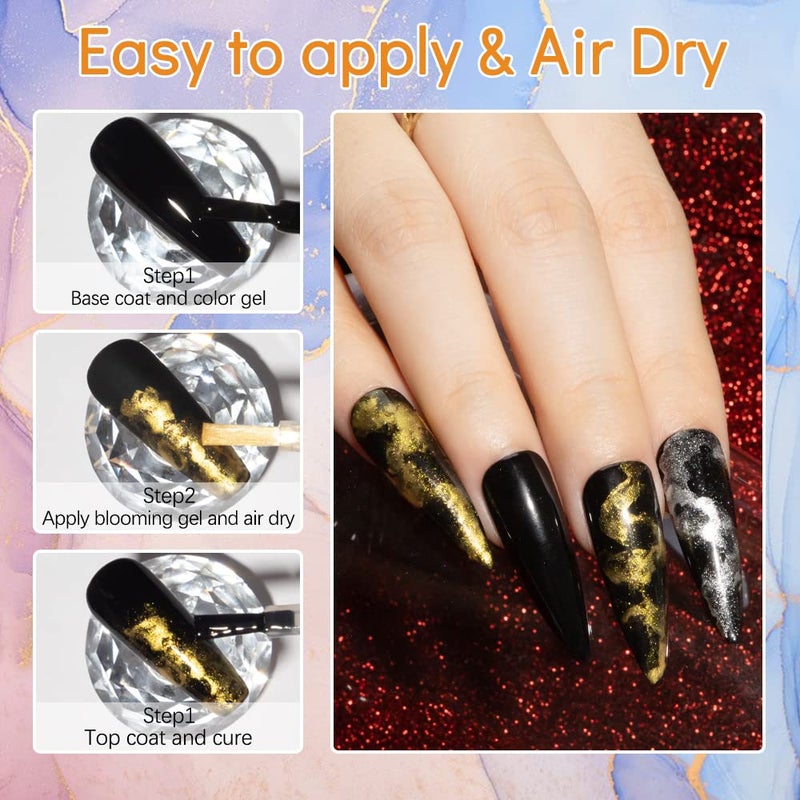 MIZHSE 12PCS Marble Nail Polish, Blooming Gel Marble Ink for Nails Gold Blue Purple Nail Ink Watercolor Magic Blossom Gel Nail Polish for Nail Salon Home DIY - Image 5