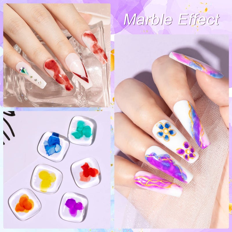 MIZHSE 12PCS Marble Nail Polish, Blooming Gel Marble Ink for Nails Gold Blue Purple Nail Ink Watercolor Magic Blossom Gel Nail Polish for Nail Salon Home DIY - Image 3