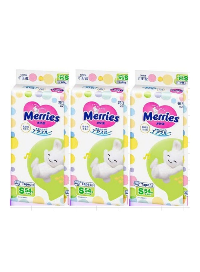 Merries Kao Baby Diapers Merries Infant Diaper S54 4-8kg ,Pack of 3 - Image 1