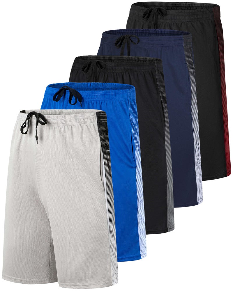 REALESSENTIALS Real Essentials 5 Pack: Men’s 9" Mesh Shorts – Athletic Gym, Workout, Basketball, Running, Casual Lounge Activewear Pockets, Set 10,XXL - Image 1