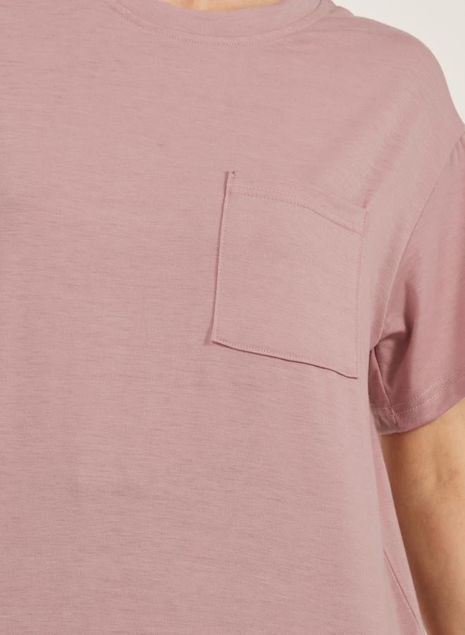 Chest Pocket Drop Shoulder Round Neck T-Shirt & Floral Print Pyjama Set