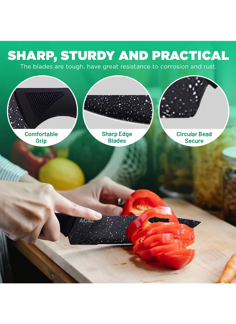 AC&L AC&L Kitchen Knife Set [6 Pcs Set] Stainless Steel Kitchen Knives with Peeler, Non-stick Ripple Pattern Sharp Blades with Safe and Sturdy Handles for Slicing, Chopping, Cutting