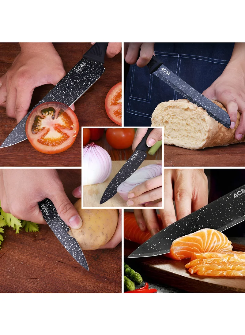 AC&L AC&L Kitchen Knife Set [6 Pcs Set] Stainless Steel Kitchen Knives with Peeler, Non-stick Ripple Pattern Sharp Blades with Safe and Sturdy Handles for Slicing, Chopping, Cutting