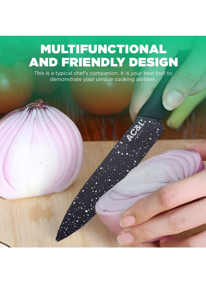 AC&L - AC&L Kitchen Knife Set [6 Pcs Set] Stainless Steel Kitchen Knives with Peeler, Non-stick Ripple Pattern Sharp Blades with Safe and Sturdy Handles for Slicing, Chopping, Cutting - Image 1