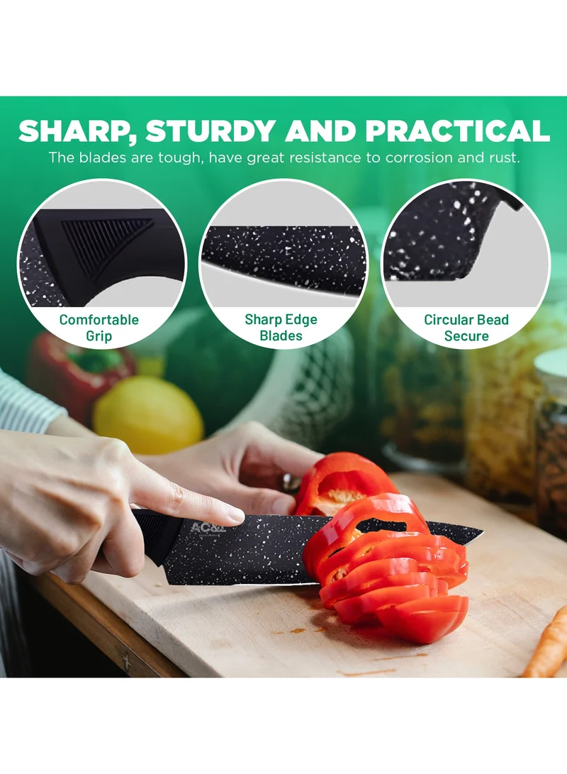 AC&L AC&L Kitchen Knife Set [6 Pcs Set] Stainless Steel Kitchen Knives with Peeler, Non-stick Ripple Pattern Sharp Blades with Safe and Sturdy Handles for Slicing, Chopping, Cutting