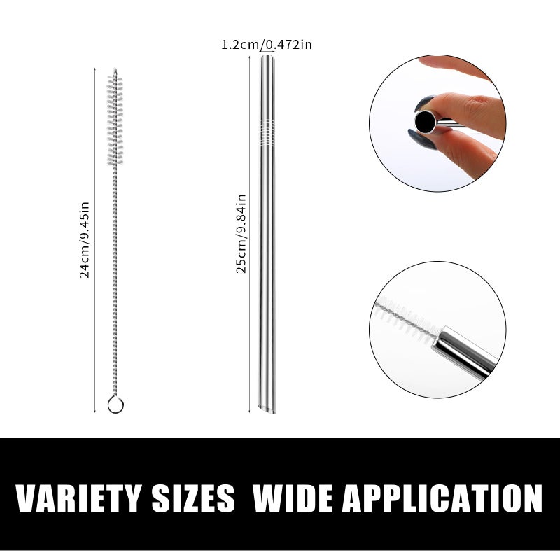 Lazycorner 5 Pcs Stainless Steel Smoothie Straws, 0.4'' Extra Wide Reusable Metal Drinking Straws for Milkshake, Smoothie, Beverage, Set of 5 with 2 Cleaning Brush - Image 3