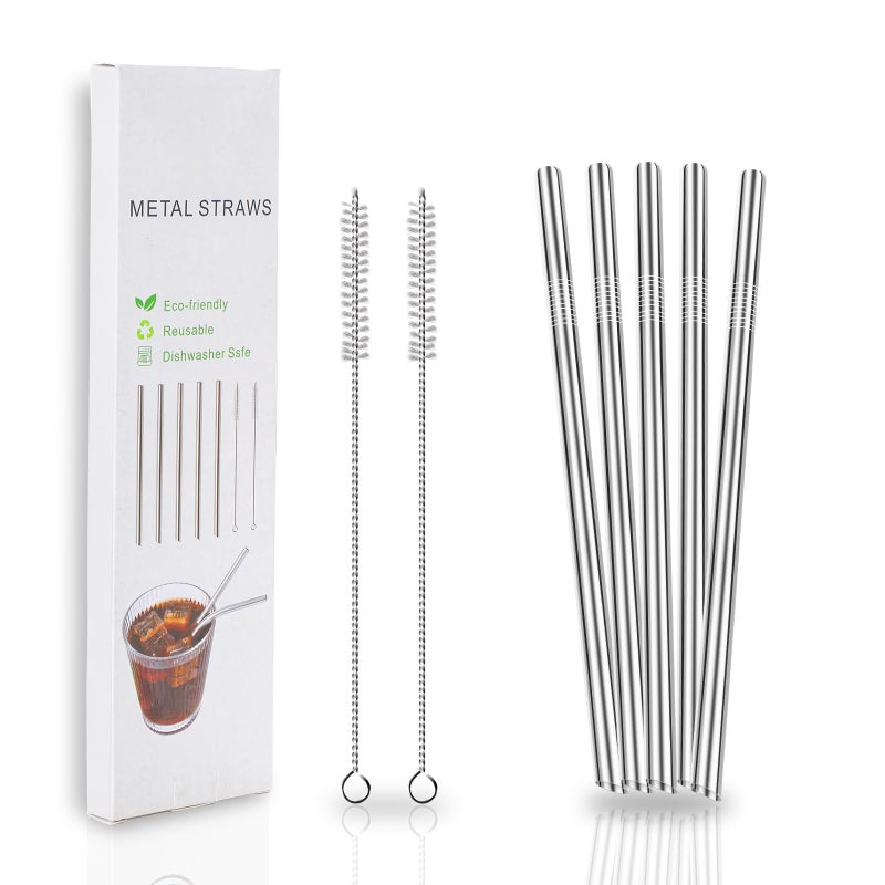 Lazycorner 5 Pcs Stainless Steel Smoothie Straws, 0.4'' Extra Wide Reusable Metal Drinking Straws for Milkshake, Smoothie, Beverage, Set of 5 with 2 Cleaning Brush - Image 2
