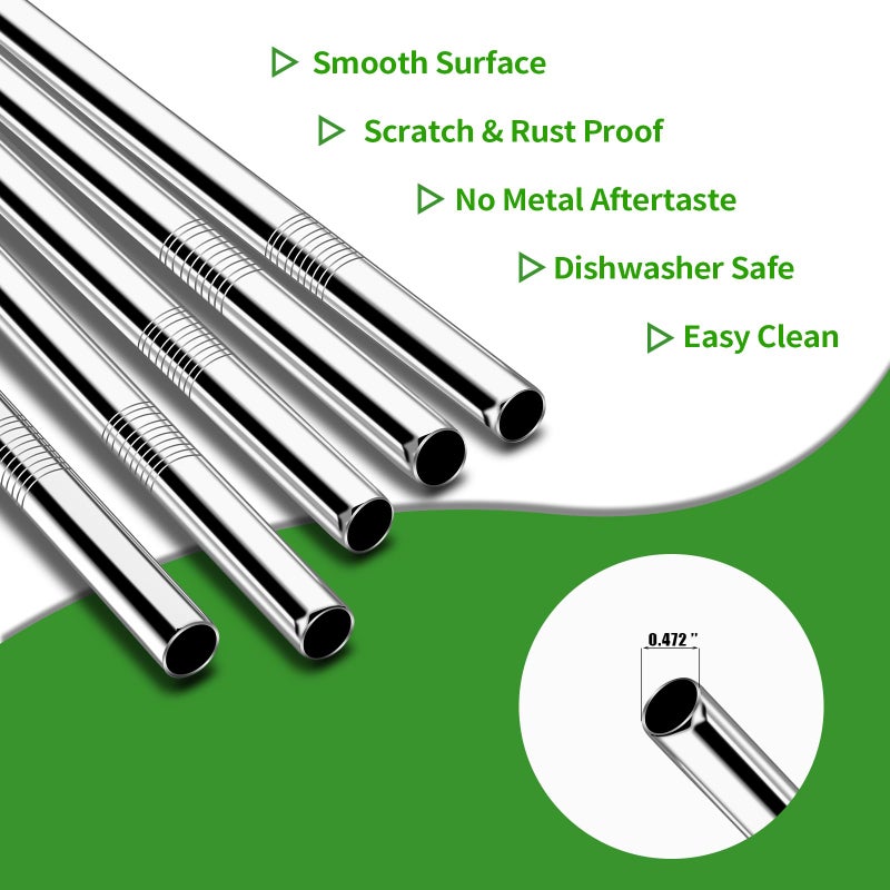 Lazycorner 5 Pcs Stainless Steel Smoothie Straws, 0.4'' Extra Wide Reusable Metal Drinking Straws for Milkshake, Smoothie, Beverage, Set of 5 with 2 Cleaning Brush - Image 4