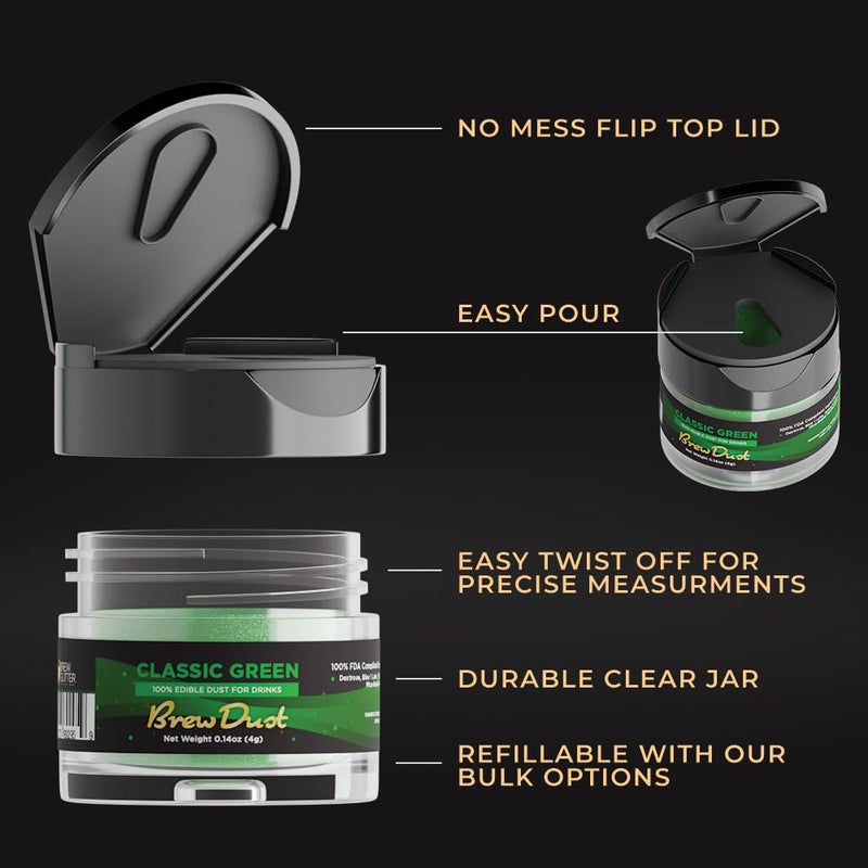 Bakell Brew Glitter - Classic Green Brew Dust (4g, 1x Shaker Jar) Edible Glitter for Drinks, Cocktails, Beer, Garnish & Beverages! - Image 4
