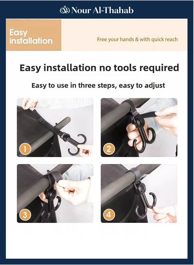 Nour Al-Thahab Stroller Hook: 4 PCS set, Heavy-duty Metal Hooks for Baby Carts/Scooters, Front-mounted, Large Capacity - Image 4