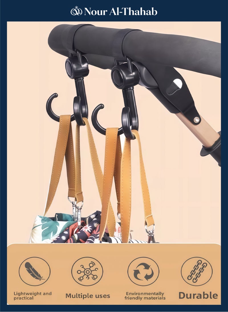 Nour Al-Thahab Stroller Hook: 4 PCS set, Heavy-duty Metal Hooks for Baby Carts/Scooters, Front-mounted, Large Capacity - Image 2