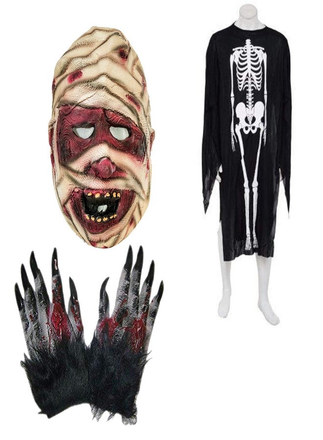 brown leaf Latex Realistic Face Mask Full Head Cover - Skeleton Halloween Dress - Horror Gloves - Holi Costume Props (Design 7) - Image 1