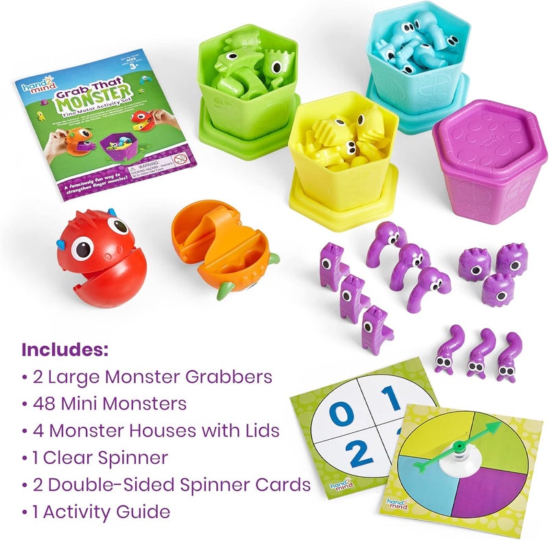 hand2mind Hand2Mind Grab That Monster Fine Motor Activity Set Occupational Therapy Toys for Toddlers 34 Pincer Grasp Toys Play Therapy Games  - Image 2