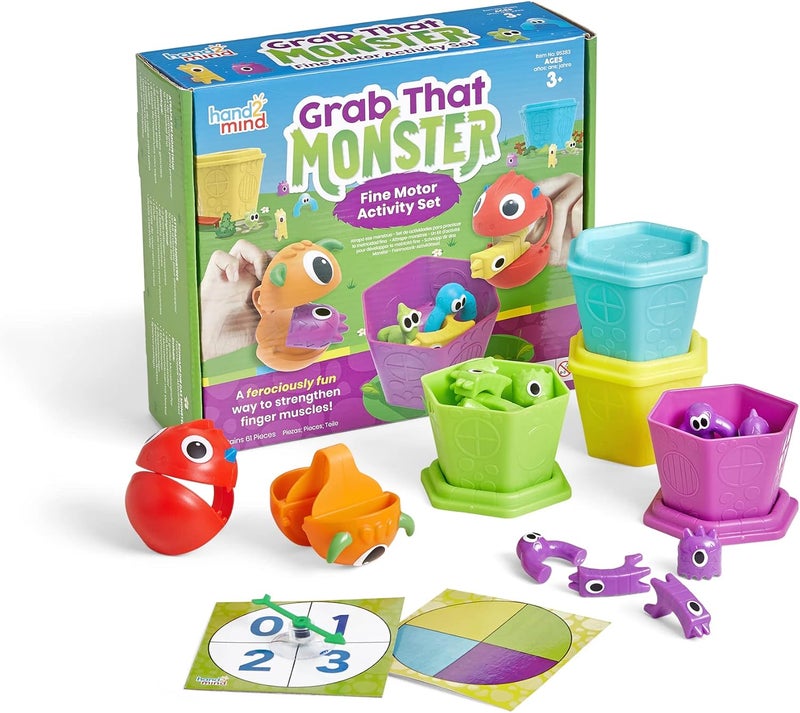 hand2mind Hand2Mind Grab That Monster Fine Motor Activity Set Occupational Therapy Toys for Toddlers 34 Pincer Grasp Toys Play Therapy Games  - Image 1