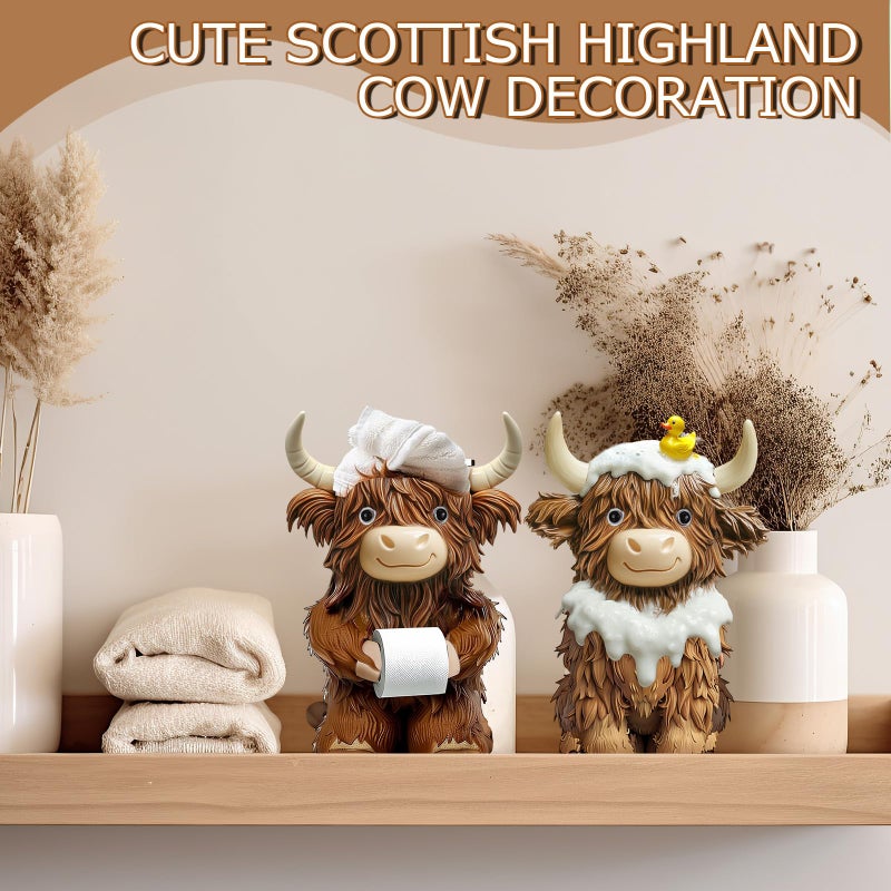 Burbell 2 Pcs Highland Cow Bathroom Figurines Bathroom Theme Highland Cow Christmas Gnomes Bath Resin Statue Calf Gifts for Christmas Farmhouse Home Garden Kitchen Office Tiered Tray Table Decor - Image 2