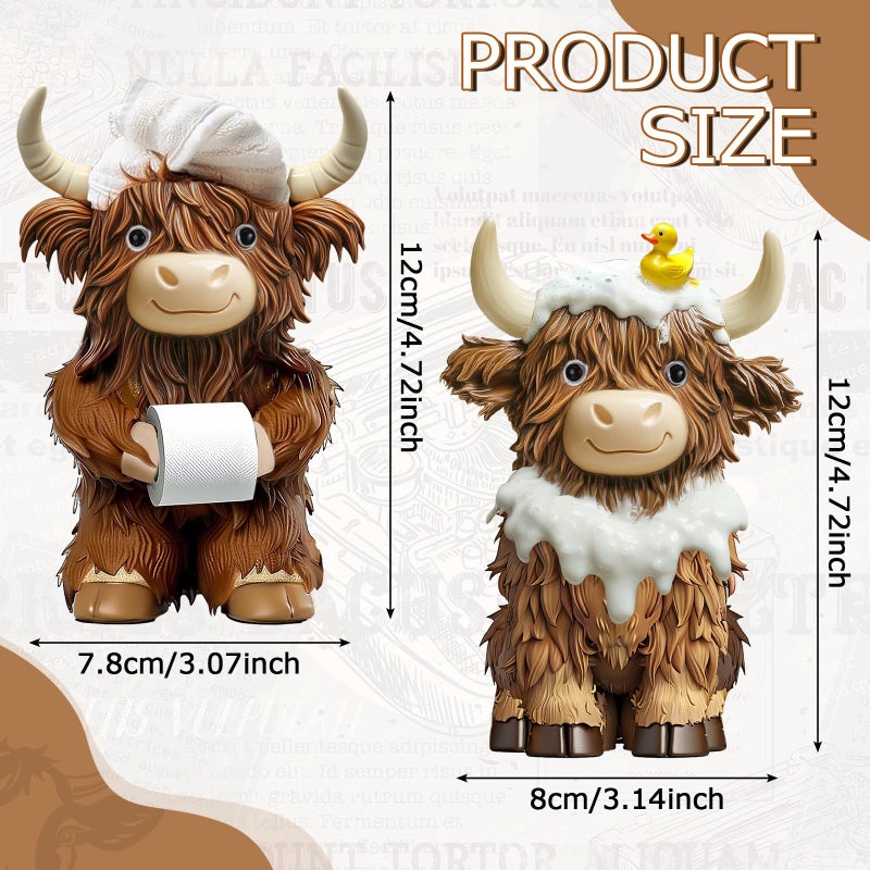 Burbell 2 Pcs Highland Cow Bathroom Figurines Bathroom Theme Highland Cow Christmas Gnomes Bath Resin Statue Calf Gifts for Christmas Farmhouse Home Garden Kitchen Office Tiered Tray Table Decor - Image 3