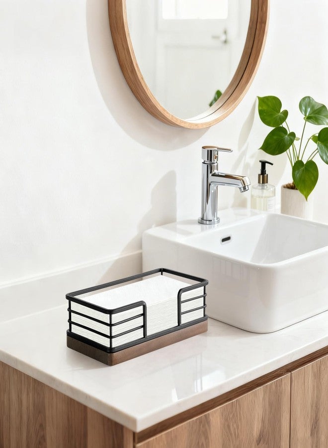 Mkono Guest Towel Holder Tray for Bathroom Napkins Holder for Table Wooden Rectangle Disposable Hand Towel Basket for Kitchen Counter Dining Room Vanity Coffee Bar Party - Image 2