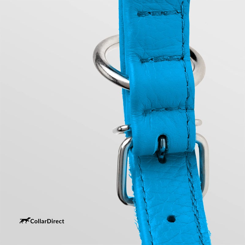 CollarDirect Rolled Leather Dog Collar, Soft Padded Round Puppy Collar, Handmade Genuine Leather Collar Dog Small Large Cat Collars 13 Colors (6-7 Inch, Light Blue Textured) - Image 3