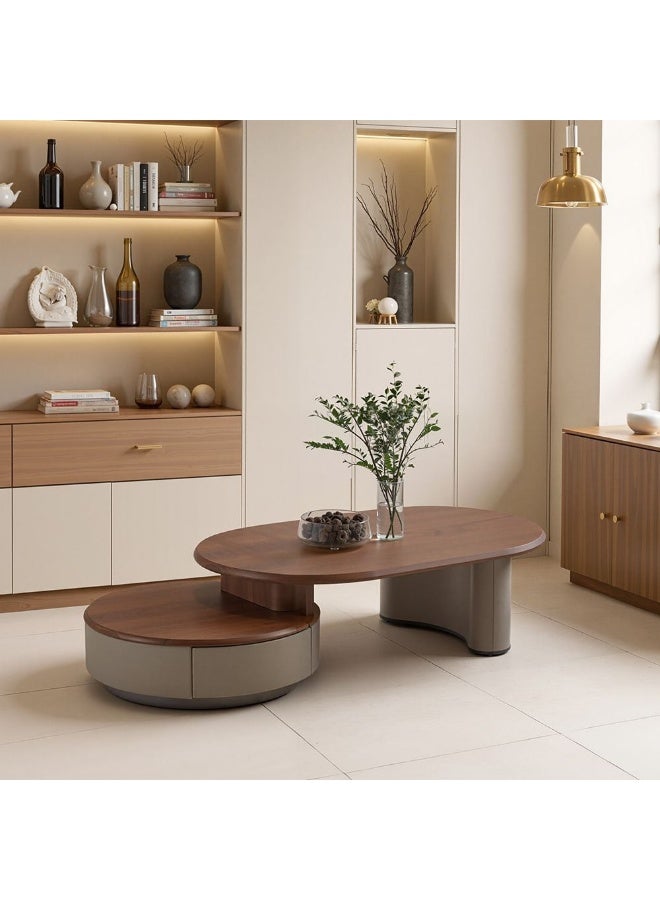 DANUBE HOME Berzan Coffee Table With Drawer | Multifunctional Living Room Table | Space Saving Center Table | Modern Design Furniture For Living Room L130xW70xH37cm-Light Grey/Brown - Image 1