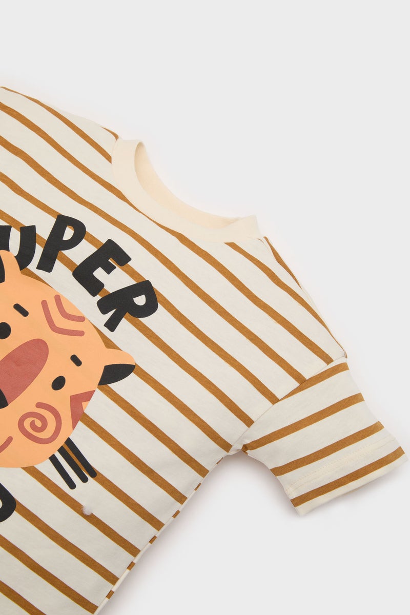 DeFacto Baby Boy Striped Printed T shirt Shorts 2 Piece Set  - Image 2