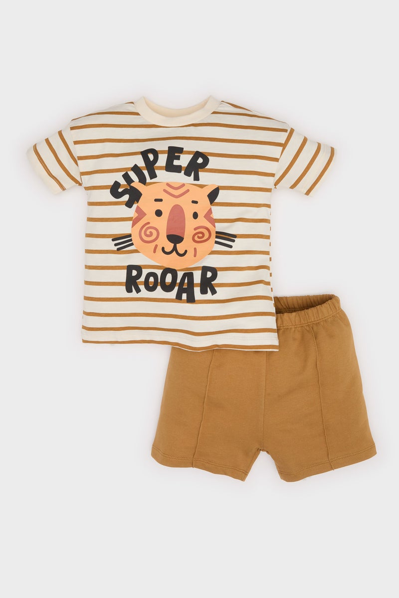 DeFacto Baby Boy Striped Printed T shirt Shorts 2 Piece Set  - Image 1