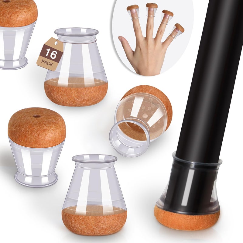 Small Chair Leg Floor Protectors Chair Leg Protectors for Hardwood Floors Felt Silicone Caps Strengthen Bottom Protection Non Slip Reduce Noise 16 Pack Clear Round Small Fit 12  34 1419mm