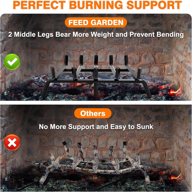 إسكدنيا Small Fireplace Grate 17 inch Heavy Duty Fireplace Log Holder, 1/2 Solid Steel Bar Fire Pit Grate for Indoor Outdoor, Wood Stove Fireplace Accessories Wrought Iron Firewood Burning Rack - Image 4
