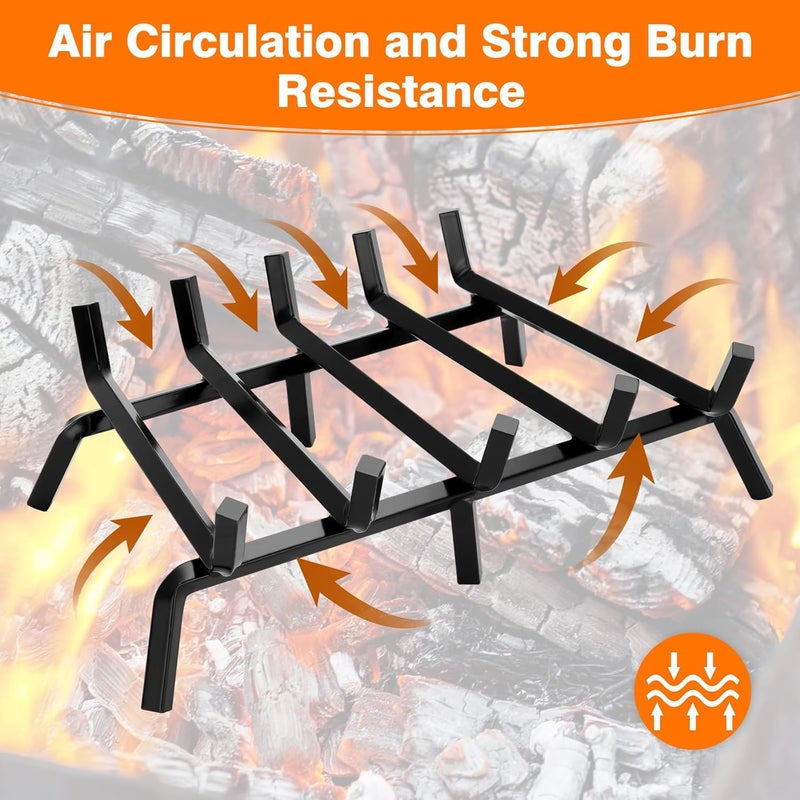 إسكدنيا Small Fireplace Grate 17 inch Heavy Duty Fireplace Log Holder, 1/2 Solid Steel Bar Fire Pit Grate for Indoor Outdoor, Wood Stove Fireplace Accessories Wrought Iron Firewood Burning Rack - Image 5