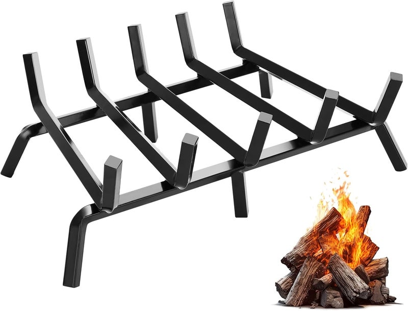 إسكدنيا Small Fireplace Grate 17 inch Heavy Duty Fireplace Log Holder, 1/2 Solid Steel Bar Fire Pit Grate for Indoor Outdoor, Wood Stove Fireplace Accessories Wrought Iron Firewood Burning Rack - Image 1