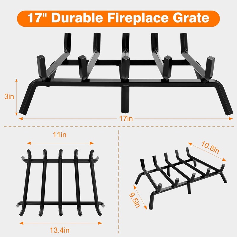 إسكدنيا Small Fireplace Grate 17 inch Heavy Duty Fireplace Log Holder, 1/2 Solid Steel Bar Fire Pit Grate for Indoor Outdoor, Wood Stove Fireplace Accessories Wrought Iron Firewood Burning Rack - Image 3