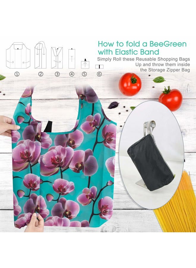 BeeGreen 10 Pack Washable Floral Grocery Bags for Shopping Reusable Tote Bags Extra Large 50LBS Cute Flower Design Foldable Reusable Bags for Women Men Lightweight Durable - Image 5
