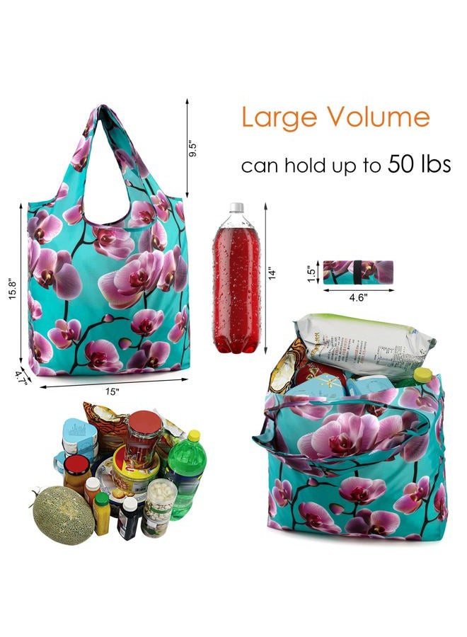 BeeGreen 10 Pack Washable Floral Grocery Bags for Shopping Reusable Tote Bags Extra Large 50LBS Cute Flower Design Foldable Reusable Bags for Women Men Lightweight Durable - Image 3