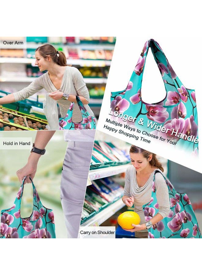 BeeGreen 10 Pack Washable Floral Grocery Bags for Shopping Reusable Tote Bags Extra Large 50LBS Cute Flower Design Foldable Reusable Bags for Women Men Lightweight Durable - Image 2